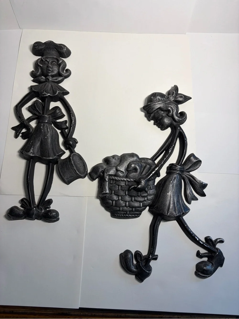 Vintage Sexton 1971 Cast Aluminum Chore Girl Figurine Wall Art Set